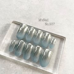 ネイルチップ チップ マグネット 水色 うるうる ちゅるん ミラーネイル シンプル