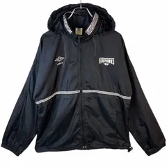 希少！80sUSA製アンブロUmbroナイロンジャケットサッカートレーニングジャケットダブルダイヤモンドロゴ刺繍チームロゴ両面プリント黒ブラック白ホワイト裏地メッシュフード付きvintageヴィンテージ41010