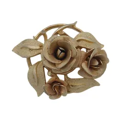 3つの薔薇 花 レトロ ブローチ ゴールドトーン アクセサリー バッジ ローズ brooch-7064