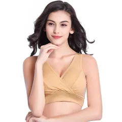 ☆ ライトベージュ ☆ サイズXXL ☆ 授乳ブラ マタニティ下着 ノンワイヤー下着 ブラジャー 胸パッドなし マタニティブラ 妊婦 産後 フルカップ 下着 アンダーウェア コットン 綿 インナーウェア レディース 大人