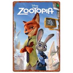 【847】新品 レトロ ブリキ看板 ★ Zootopia ★ ズートピア Disney ディズニー アメリカン雑貨 ガレージ フェンス ヴィンテージ