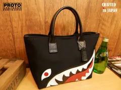 受注生産☆厚手6号ブラック防水帆布×本革シャークマウスのミニトートバッグ