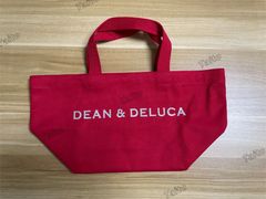 DEAN＆DELUCA ディーンアンドデルーカ トートバッグ ディース Sサイズ ロゴシルバー 大容量 帆布 大人気レッド（シルバーロゴ）