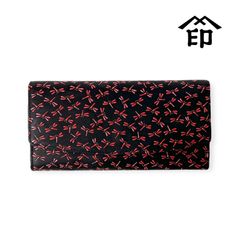印傳屋　印伝　札入れ　新品未使用　蜻蛉柄 印傳屋 印伝 財布 二つ折り札入 7527 紺地鹿革 赤漆 黒漆 なごみ