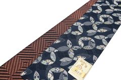 リバーシブル半巾帯　七宝古典柄　濃紺　ポリエステル100％
