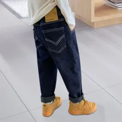 ☆ ダークブルー ☆ 160cm ☆ デニムパンツ キッズ lydp11153 デニムパンツ キッズ ゆったり ロングパンツ パンツ ズボン 長ズボン ウエストゴム 子ども服 こども服 子供服 子ども 子供 こども 男の子 女の子 男子 女子