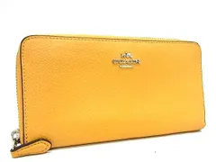 ■美品■ COACH コーチ F16612 レザー ラウンドファスナー 長財布 ウォレット 小銭入れ 札入れ レディース イエロー系 DF6561