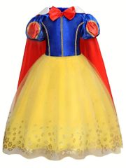 白雪姫風　ドレス　ハロウィーンのパフォーマンス、誕生日プレゼント、パーティーに最適な女の子のドレスアップ、リボン飾りのパフスリーブプリンセスティュチュードレス