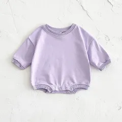 ☆ パープル ☆ 90cm(12-18M) ☆ ロンパース ベビー ロンパース 長袖 ボディスーツ ショートオール ボディオール ベビー服 かぶり 無地 赤ちゃん 服 男の子 女の子 秋冬 春秋 おしゃれ かわいい オシャレ 可愛い 春 秋 冬