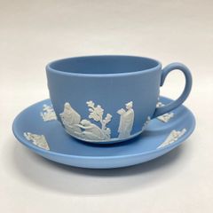 【未使用/美品】WEDGWOOD(ウェッジウッド) カップ&ソーサー ジャスパー 2538 WHT ON BLUE BOXED 箱付き