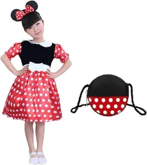 【新着商品】コスプレ Tシャツ+スカート+髪飾り+鞄 4点セットなりきり キッズ 子供 仮装 ハロウィン クリスマス コスチューム ドット柄 可愛い スカート お姫様 ネズミ 遊園 誕生日 プレゼント [Formemory] 普段着でも着れるのが嬉しい 90~