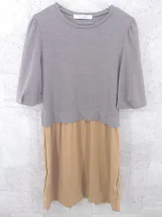 ◇ BEAUTY & YOUTH UNITED ARROWS レイヤード調 七分袖 膝丈 ワンピース グレー ベージュ *  【1002799895392】