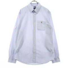 GAP ギャップ ストライプ柄 長袖 ボタンダウンシャツ XS パープル系 クマ刺繍 メンズ 古着