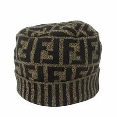 フェンディ FENDI ニットキャップ リブビーニー ウール ズッカ柄 総柄 茶 ブラウン 帽子 ☆AA★のサムネイル