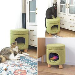 ヴィンテージラリーキルトのスツール 猫ハウス キャットスツール
