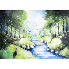 Nさま専用（原画）晴日の街 #2【A5サイズ／水彩画／#2566】 注文制作します 水彩画原画 あじさいと江ノ電 ＃510 | iichi