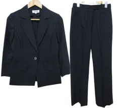【極美品】日本製 JOUR レディース　レディース パンツスーツ リクルートスーツ　ストライプ 黒 Mサイズ38 背抜き 春夏用■管理番号L9912 SSS25-250217-50(1350)
