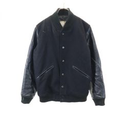 STUDIOS ダークネイビー 羊レザーツートン カシミア混 冬スタジャン2 