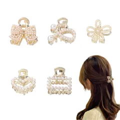 ZHEJIA バンスクリップ【5個セット】ヘアアクセサリー ミニ 前髪 髪留め髪飾りヘアアレ デイジー ネクタイ 前髪クリップ パールビーズ まんまるお花 人気 ヘアアクセサリー