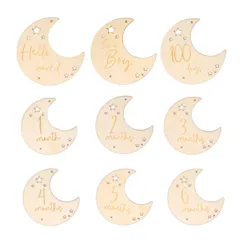 新品 MILASIC 木製 月齢カード 9枚セット 両面デザイン 命名書付き マンスリーカード ニューボーンフォト 新生児 記念撮影 成長記録 飾り付け 出産準備 プレゼント ギフト 写真撮影 小道具 赤ちゃん ベビー 1歳まで