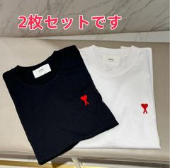 AMI Paris 2024 春夏 半袖 Tシャツ 新作   ブラック 男女兼用 赤いハートの刺繍 黑+白 2枚