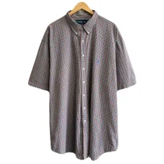 Ralph Lauren ラルフローレン CLASSIC FIT ボタンダウンシャツ コットンシャツ チェック柄 半袖シャツ ワンポイントロゴ 刺繍 水色×赤×白×黒 3XLTサイズ No.Y810