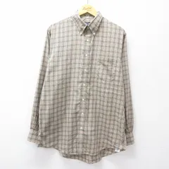 XL/古着 ランズエンド 長袖 ブランド シャツ メンズ 00s ロング丈 コットン ボタンダウン ベージュ他 カーキ チェック 25oct03 中古 トップ