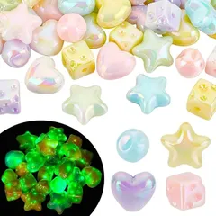 PH PandaHall 80個 14～21.5x14～23mm 夜光石ビーズ 4タイプ アクリア 蓄光ビーズ 暗闇で光る ルミナスストーン 丸玉ビーズ 多面カット パステルカラー アクセサリーパーツ(混合色)