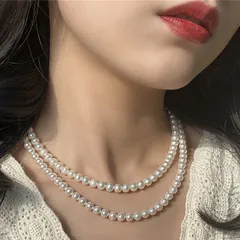 8mm パール シンプル チョーカー 30cm+5cm レディース 真珠 綺麗 レトロ アンティーク シック おしゃれ かわいい 0.8cm 大玉 ゴールド 金色