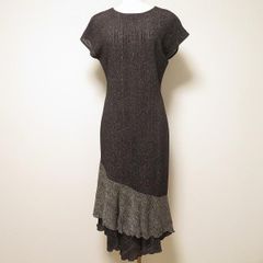 美品 ハーモニカ プリーツワンピース 刺繍 花柄 日本製 ブラック 黒 F