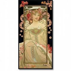 Y USED アルフォンス・ミュシャ 絵画 バラ 女性 額縁 正面 縦長 花
