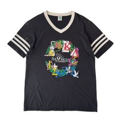 M 80s USA製 AUGUSTA ギリシア文字 Vネック Tシャツ リンガーT 友愛 フラタニティ ソロリティ ヴィンテージ ブラック