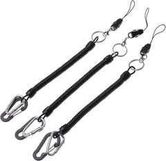 CARRY ALL BEFORE ONE 多機能 マルチストラップ 伸びる カールコードストラップ コイルストラップ バンジーストラップ スマホ キー 紛失 落下防止 太め カラビナ付き 3個セット(ブラック,  クリップ版 M)