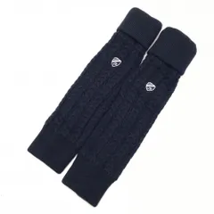 【超美品】ジャックバニー ニットレッグウォーマー ネイビー ケーブル編み ロゴ白 裏フリース レディース  ゴルフウェア Jack Bunny