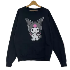 Sanrio/サンリオ クロミ キャラクター KUROMI スウェット トレーナー 長袖 フロント袖プリント オーバーサイズ ビッグシルエット メンズ L ブラック