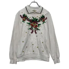 HABAND プリント スウェット トレーナー M ホワイト 襟 クリスマス レディース 古着卸 アメリカ仕入 a608-6046