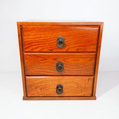 【中古品】和風 木製小物入れ 3段〇YR-53303〇