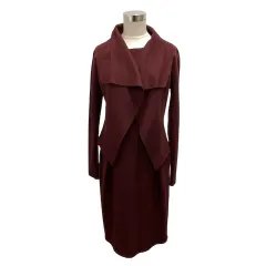 ヒロコビス HIROKO BIS ワンピーススーツ ウール ジャケット 長袖 ワンピース ノースリーブ 切替 ひざ丈 9 赤紫 ボルドーのサムネイル