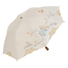 シノワズリーモダン花鳥刺繍かわず張りショート折りたたみ晴雨兼用日傘