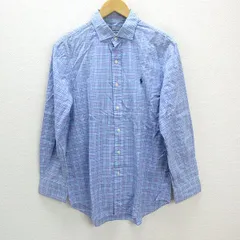 s■ラルフローレン/POLO Ralph Lauren チェック柄 ロゴ刺繍 長袖シャツ【L】水色系/MENS/25【中古】