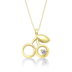 4月 誕生石 ダイヤモンド 小さな さくらんぼ チェリー の プチペンダン&キラキラ輝く華奢チェーンゴールドネックレス 美輪宝石 ※製作納期約４週間