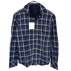 AT6 【新品 タグ付】HERE'S ヒアーズ リバーシブル シャツ 長袖 チェック ネイビー 無地 メンズ M