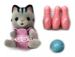 [Used] Toy 7. Grayish Cat Baby and Bowling Set シルバニアファミリー Baby Collection Baby Party Series