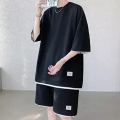 上下セット ワッフル メンズ セットアップ 夏 半袖 トレーナー ウエストゴム スウェットパンツ ボトムス グレージュ カジュアル おしゃれ