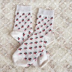 白のさくらんぼソックス リネン混糸