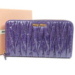 100668 MIUMIU ミュウミュウ ロゴ マテラッセ ギャザー  ラウンドファスナー長財布