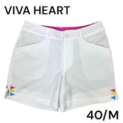 【美品】 VIVA HEART ビバハート ゴルフショートパンツ 白 レディース M 40サイズ カラフル刺繍入り