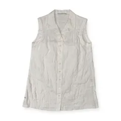 Mademoiselle NON NON マドモアゼルノンノン リネン100% フラワー刺繍 ロング丈 ノースリーブ シャツ M/ホワイト/チュニック