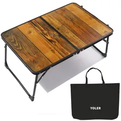 【新着商品】YOLER キャンプテーブル 折りたたみ テーブル アウトドア ピクニック ロータイプ アルミ 軽量 コンパクト 机 キャンバス収納袋付き レジャー ソロ キャンプ テント内 車中泊 運動会 行楽 bbq おしゃれ 61×41cm 木目