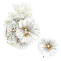 髪飾り 成人式 振袖 前撮り 袴 2点セット 花 シルバー ラメ ベロア調 レース 花ごころ 造花 大きい 小さい 和装 大人可愛い 粋 No.12-0822